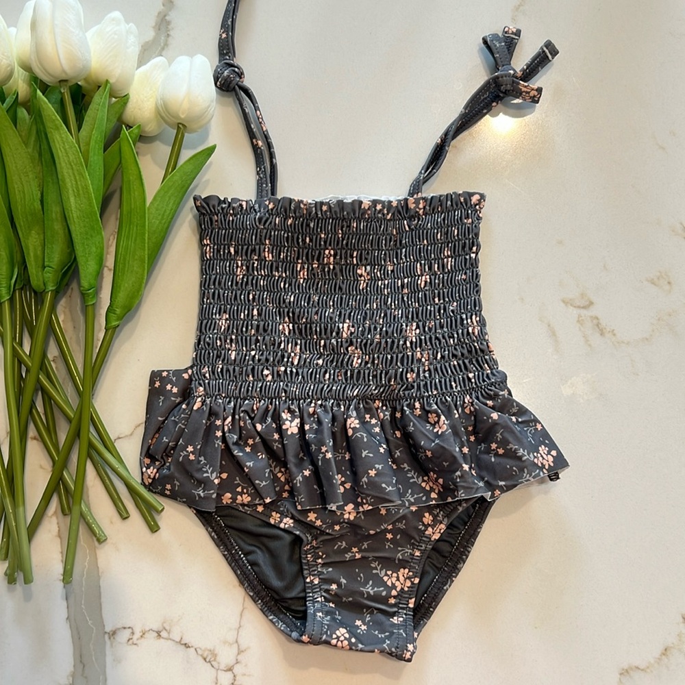 Rylee & Cru Smocked Vintage Floral Swimsuit 6-12 months